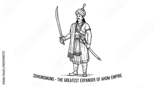 Historical illustration of Suhungmung the Ahom warrior king.