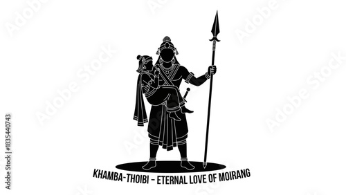 Silhouette of Khamba, a hero from Manipuri folklore, holding a spear.