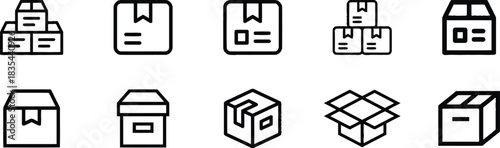box, package, parcel, shipping, delivery, icon, set, collection, cardboard, open, closed, stack, logistics, simple, graphic, design, illustration, symbol, object, storage, container, goods, freight
