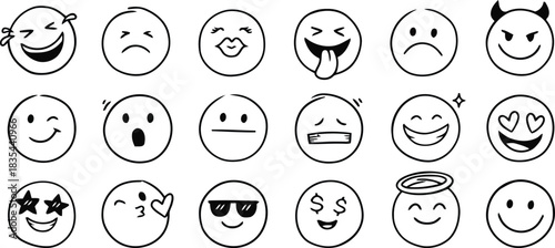 emoji, face, expression, emotion, smile, sad, crying, laughing, kissing, wink, cool, devil, angel, money, surprise, shock, silent, drawn, doodle, cartoon, icon, symbol, character
