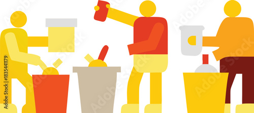 Eco-conscious team sorting recycling into bins for a sustainable future project