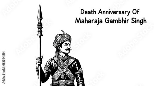 Maharaja Gambhir Singh, a historical figure, holding a spear.