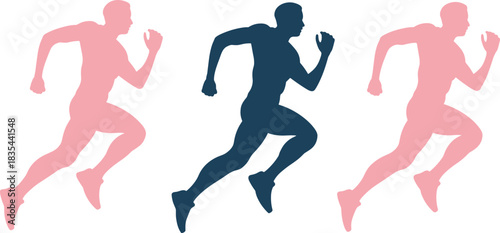 Running athlete silhouette illustration set, dynamic sport runner figures for fitness training, marathon concept, sprint motion, isolated vector design collection