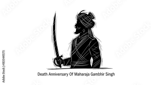 Silhouette of Maharaja Gambhir Singh with sword in hand.