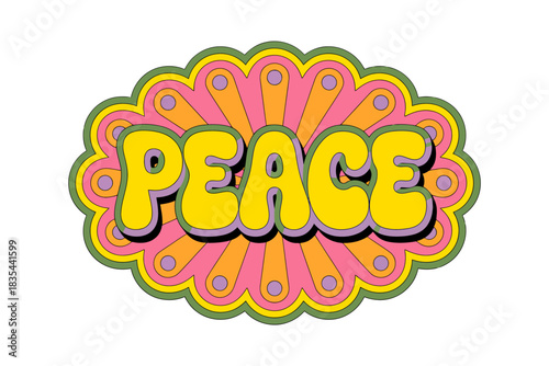 Retro peace sign with psychedelic colors and groovy design elements