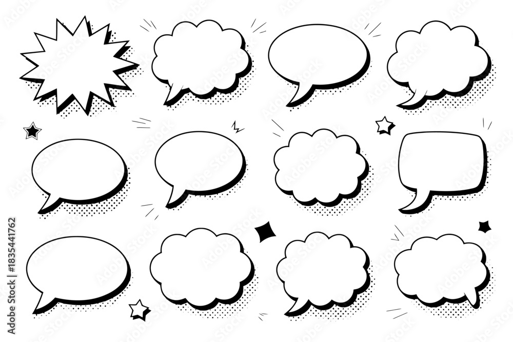 Obraz premium Comic speech bubbles collection with halftone effect for creative projects