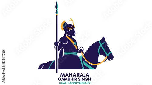 Maharaja Gambhir Singh on Horseback with Spear.