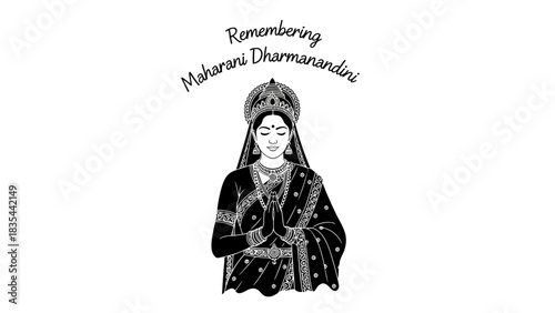 Hand drawn portrait of Maharani Dharmanandini in traditional attire.