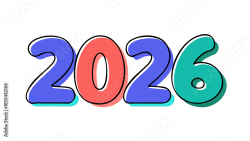 cartoon text 2026 vector, new year 