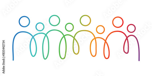 Abstract line art depicting a diverse group of people standing together