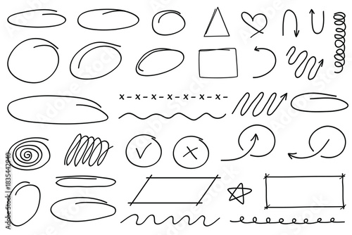 Hand drawn doodle elements circles arrows shapes and lines for design