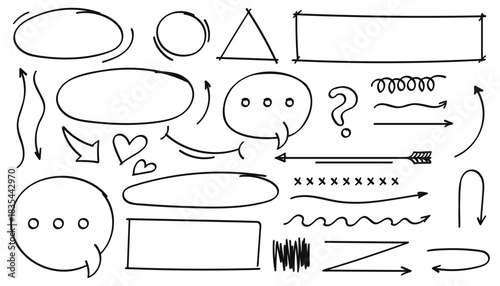 Hand drawn doodle elements set with arrows and shapes for design