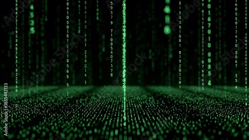 Green Digital Matrix Code Rain Background perfect for website banner, presentation background, technology blog, social media graphic, video overlay, app design,
