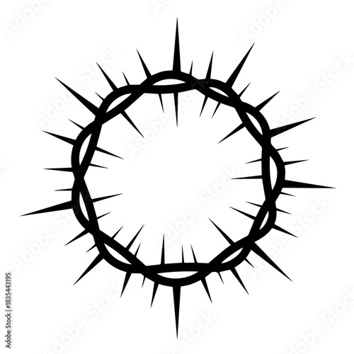 Crown of thorns silhouette on white background, depiction of Jesus Christ's passion. Crown of thorns represents sacrifice, faith, and Christian symbolism.