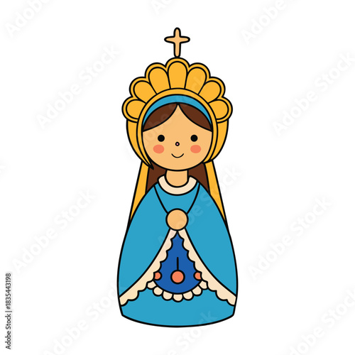 The Virgin of Candelaria shines as a symbol of light and protection, depicted holding the Christ child, guiding believers with grace, hope, and gentle radiance.
