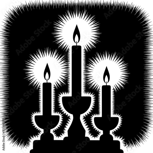 Three church candles illuminating darkness with bright flame, religious devotion and light. Three church candles symbolize hope, faith, and inspiration in sacred settings.