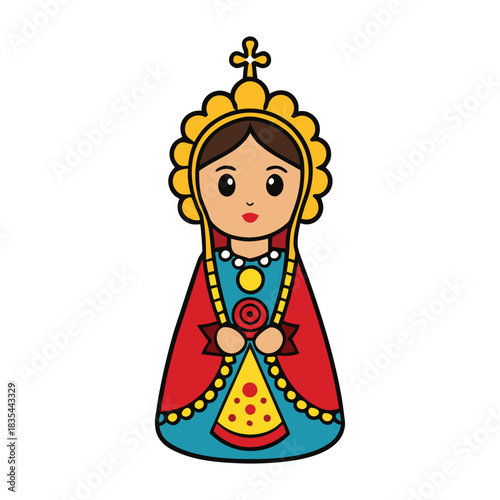 The Virgin of Candelaria shines as a symbol of light and protection, depicted holding the Christ child, guiding believers with grace, hope, and gentle radiance.
