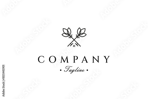 flower key logo with line art design style