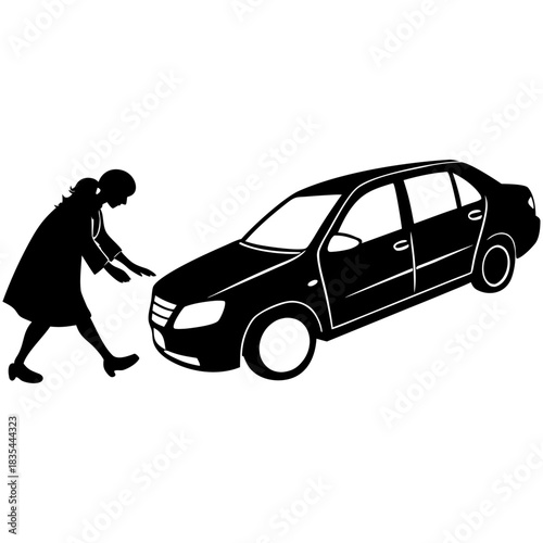 Unconscious woman with injury lying down vector silhouette. Traffic accident car crush patient needs medic help. First aid rescue. Girls needs doctor emergency. Earthquake victim dead family on ground