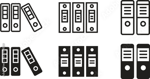 binder, ring binder, folder, file, document, office, stationery, storage, organization, archive, paperwork, business, icon, symbol, graphic, design, element, illustration, black and white, set, collec