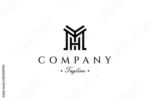 Modern MH, HM, M, H, Monogram Logo Design, A modern and elegant MH, HM, M, H monogram logo featuring clean geometric lines and a balanced minimalist design