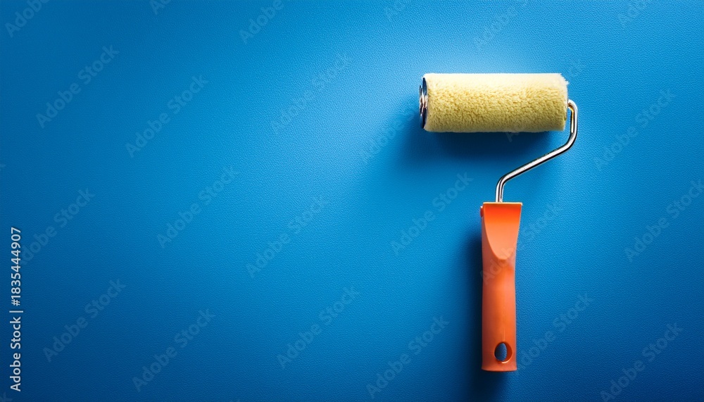 Obraz premium paint roller on vibrant blue background