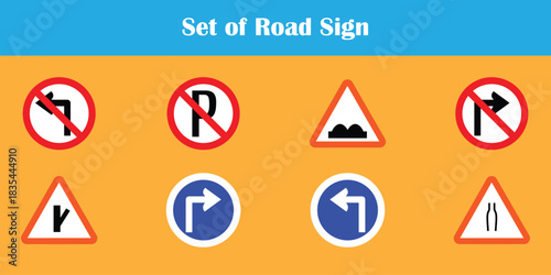 Modern road sign design with bold typography and vibrant colors