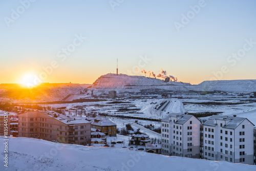 Vászonkép Kiruna, Sweden and the  iron ore mining operations outside of town, in northermo