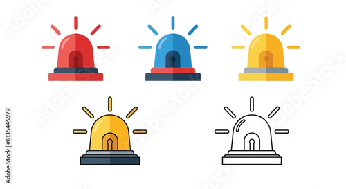 Colorful emergency vehicle lights in a flat illustrative style illustration