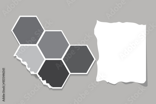 Polygon photo collage template, photo frames set with text space