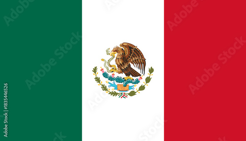 Flat Mexican Flag with National Emblem