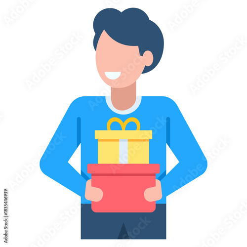 Smiling man holding gifts for holiday celebrations, spreading joy and cheer with present giving