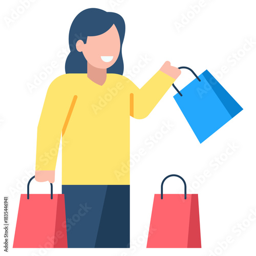 Happy shopper with colorful bags enjoying a successful shopping trip, retail therapy and consumerism