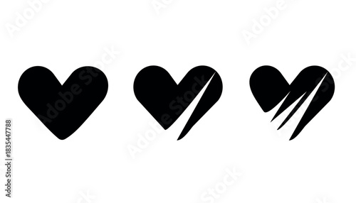 A set of three hearts in black shade