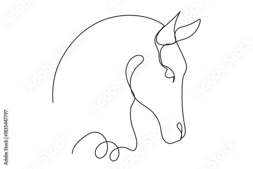 Line Art Horse Silhouette. Asian New Year Zodiac Symbol.  Outline Horoscope Character Horse Animal Mascot.