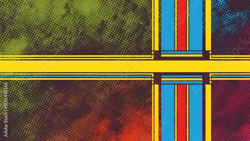 Vibrant Pop Art Geometric Grid Background with Halftone Texture perfect for website banner, social media background, poster design, album cover, presentation
