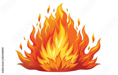 Fire flames vector illustration of a hot burning blaze in orange and red tones