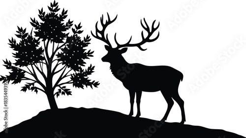 Silhouette deer standing in a simple vector wildlife design