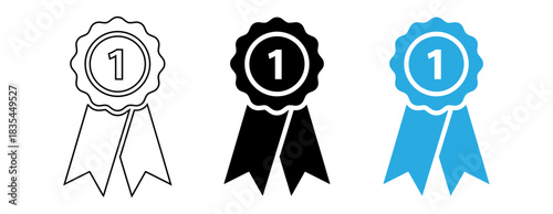 First place rosette ribbon icon set in outline solid and color