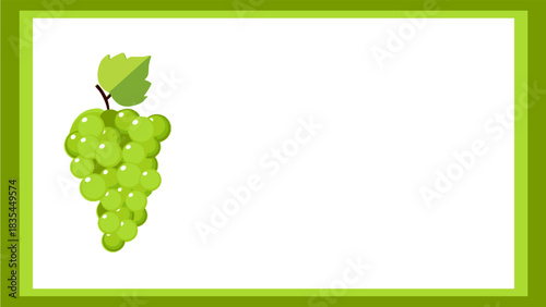 Grape Vector Illustration on Green Frame. Green Grape Cluster Vector Graphic. Ideal for food graphics, packaging, labels, menus, branding, farming themes, botanical projects, and digital artwork