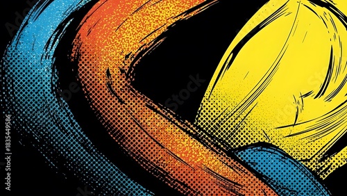 Dynamic Abstract Brush Strokes with Halftone Effect on Black perfect for website background, social media graphic, presentation slide, poster design, album