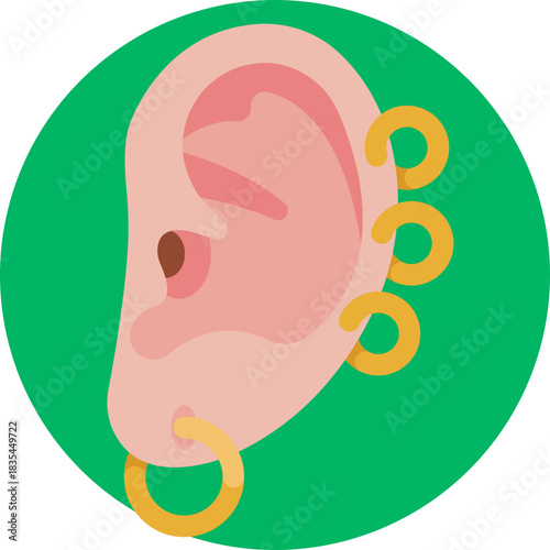 Ear illustration with multiple piercing locations marked.