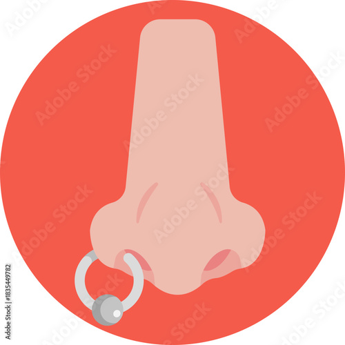 A depiction of a nose with a stud or ring piercing.