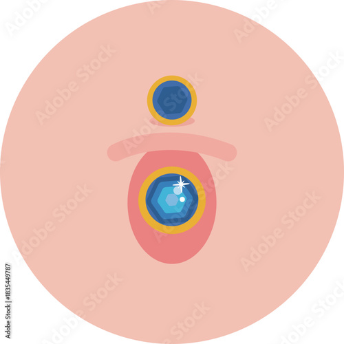 A circular or oval navel piercing with a decorative stud or ring.