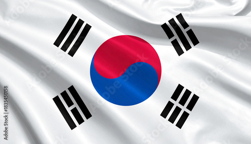 South Korea national flag waving in the wind, full frame, macro shot. AI