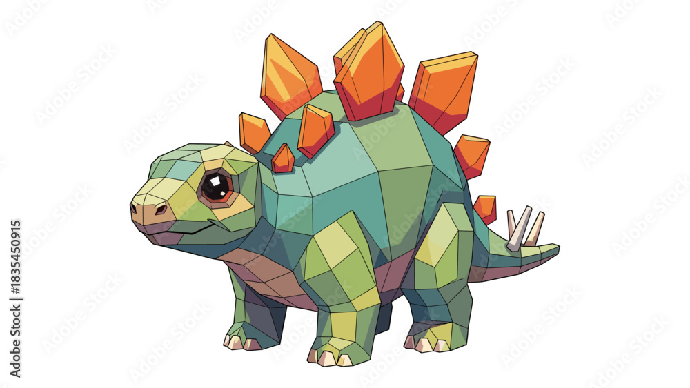 Obraz premium Geometric low poly stegosaurus with bright colorful spikes