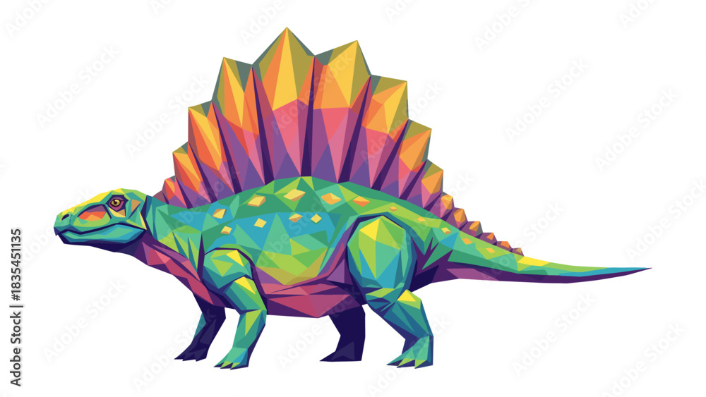 Fototapeta premium Colorful geometric dinosaur art featuring vibrant low poly design and unique shape