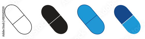 Capsule glyph Pill icon  Set Multiple Style Collection Isolated, Vector illustration.