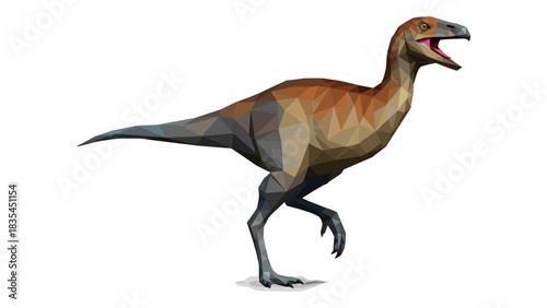 Polygonal dinosaur art: geometric style of bipedal prehistoric creature