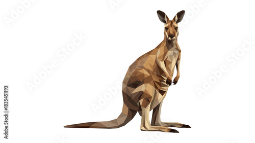 Geometric polygonal kangaroo design on white background